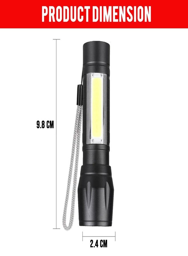HACER USB Rechargeable Mini LED Camping Torch Light Zoomable COB LED Flashlight for Hiking Camping - Black Color - Image 5